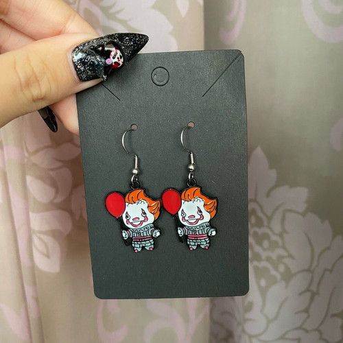 The it clown earrings new handmade with steel hooks multicolor, silver