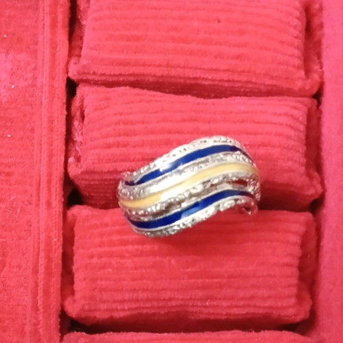 Vintage 925 Silver Ring with Enamel from the 70s like new