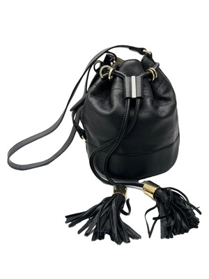 See by Chloe черна кожена чанта тип през рамо употребявана с златисти детайли