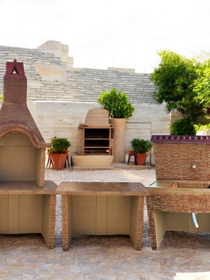 Roberta Outdoor Summer Kitchen Set Concrete Barbecue with Sink and Beige Brown Countertop
