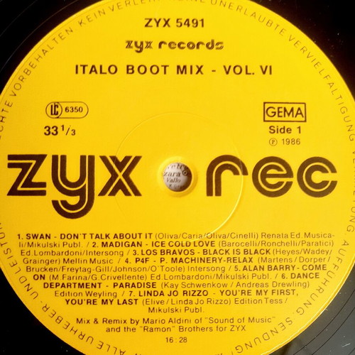 Italo Boot Mix Vol. 6 12" Vinyl LP, 1986, ZYX Records