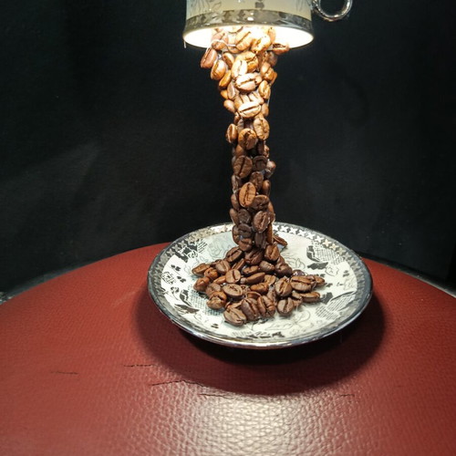 Handmade table lamp with real coffee beans and LED lights