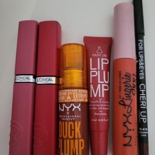 Lip makeup set used with 6 products including NYX and L'Oréal