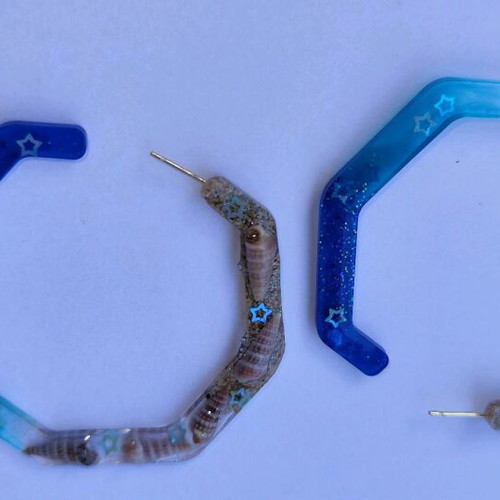 Handmade resin earrings with sea theme, new