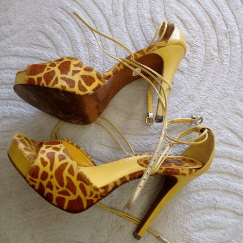 Schutz high-heeled sandals used, yellow-brown, size 40, pony leather