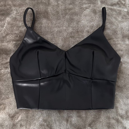 Black faux leather crop top