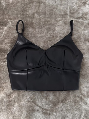Black faux leather crop top