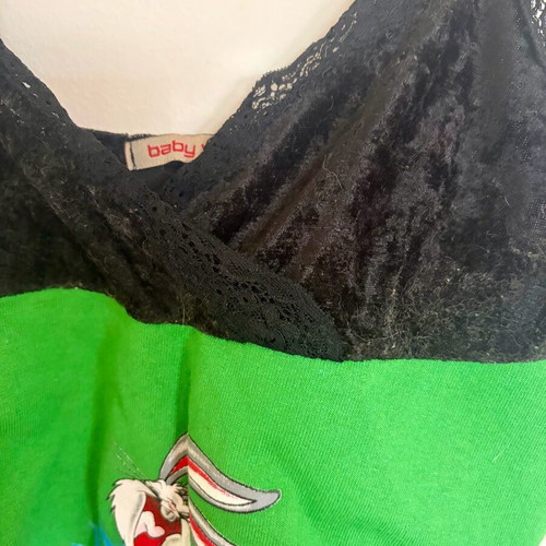 Y2K Bugs Bunny top with velvet and lace, Baby Vibes like new, green