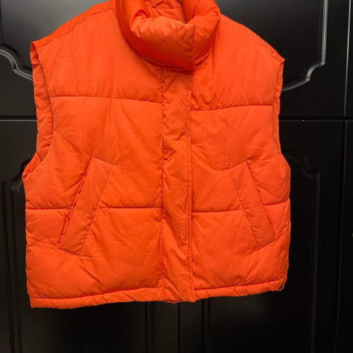 Puffer vest Zara used, orange, oversized with stain
