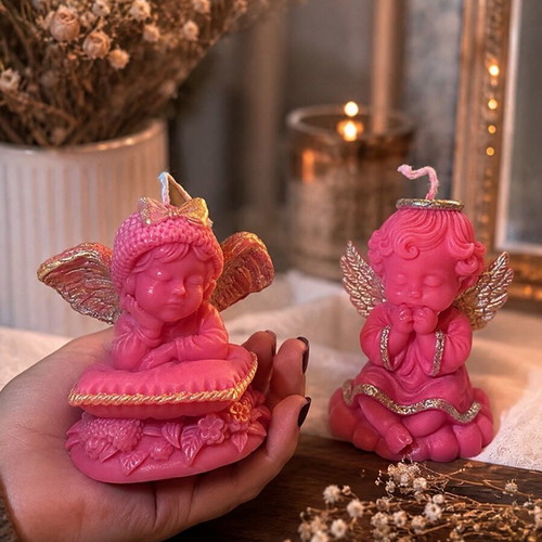 Angel candles set new, pink dream with golden details