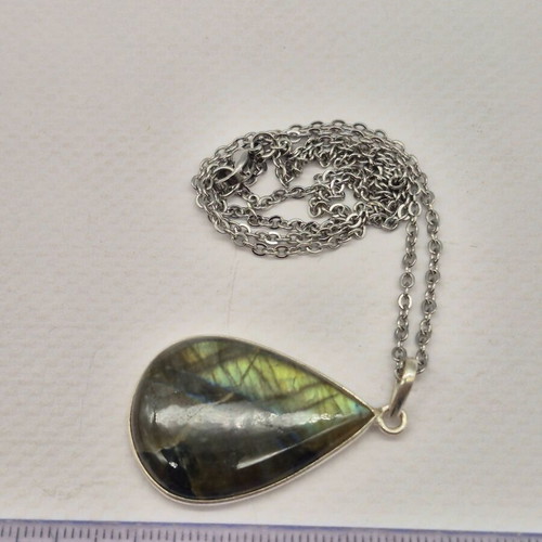 Labradorite Teardrop Necklace Silver 925 with Steel Chain new