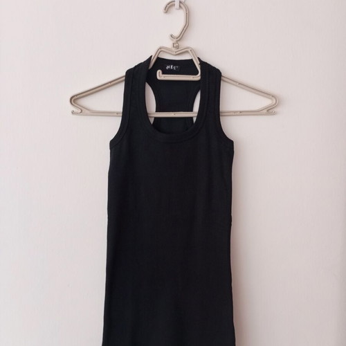 Black Ribbed Top with Y2K Groovy Crew Necklace gift, like new