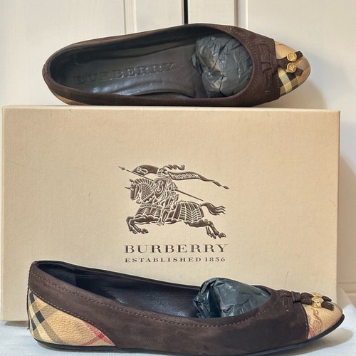 Burberry Haymarket Yates Ballerina Suede Brown Flats Like New Size 37