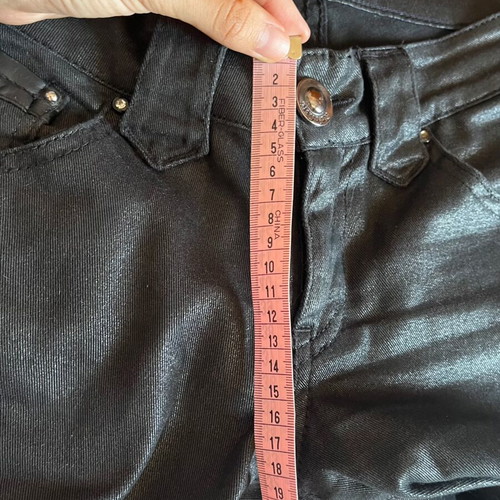 Y2K black low-rise shiny jeans slim straight used, size S