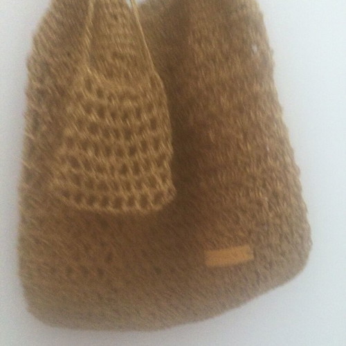 Knitted bag handmade with natural color yarn made to order