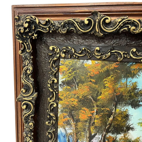 Vintage signed painting with carved frame used 80x130 with damage
