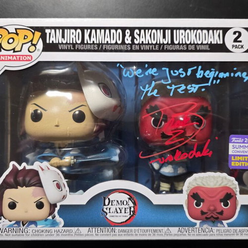 Funko Pop Tanjiro & Sankoji 2pack like new with signature