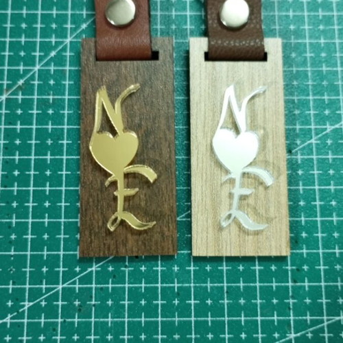Keychains pack of 12 with genuine leather and wood