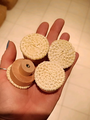 Wardrobe knobs new, pack of 6 with natural rattan pattern