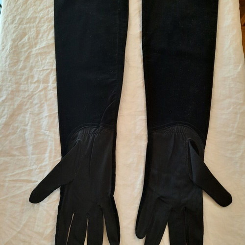 Vintage velvet gloves from 1990, unused, black, 50 cm