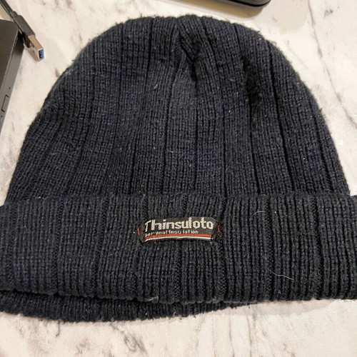 Insulating ski beanie hat used, large dark blue, warm