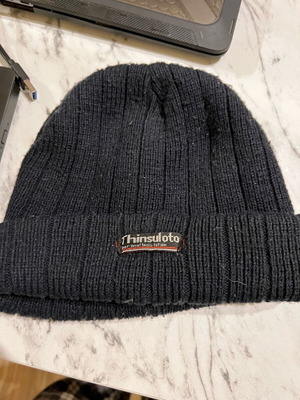 Insulating ski beanie hat used, large dark blue, warm