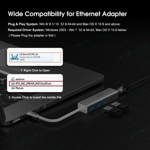 EDUP EP-9801 Type-C LAN adapter with 3 USB 3.0 ports made to order