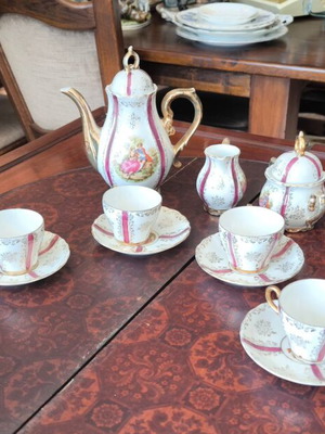 Vintage porcelain coffee set with gilding, 11 pieces, 1960s-70s