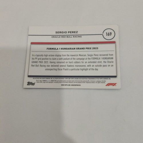F1 Sergio Perez collectible card, excellent condition