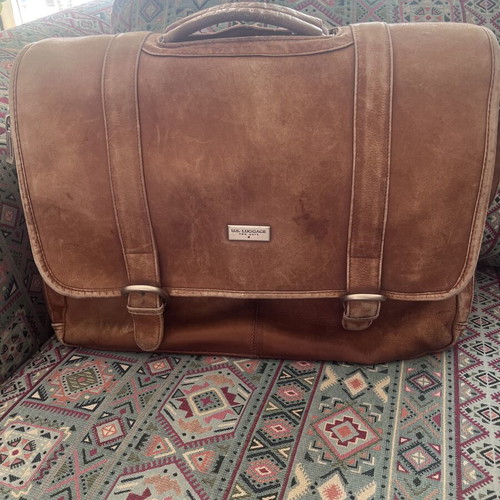 Men's leather work bag used, brown, 43x31 cm, 4 pockets
