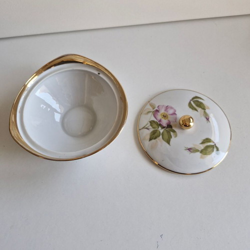 Porcelain vintage fondant dish with floral decoration used