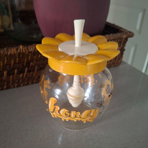 Honey jar like new, glass with plastic lid