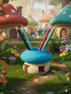3D Printed Smurf House Pencil Holder New