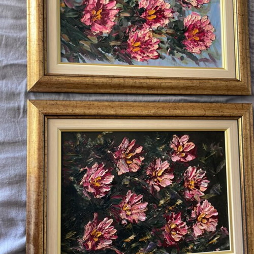 Two handmade flower paintings