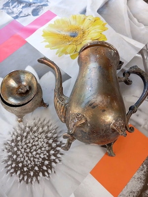Old teapot and sugar bowl used antiques