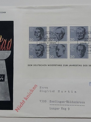 First Day Cover 1964 used, 20th Anniversary of German Resistance