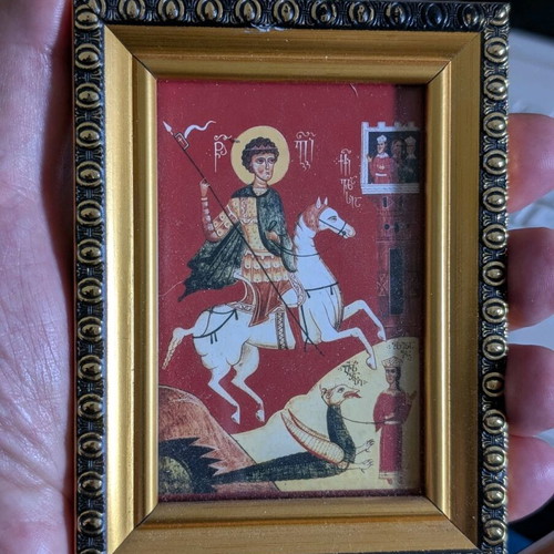 Saint George icon new, Georgian in frame with glass 12×9 cm