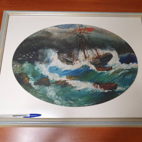 1931 oil painting used, signed by M. Konstantaras