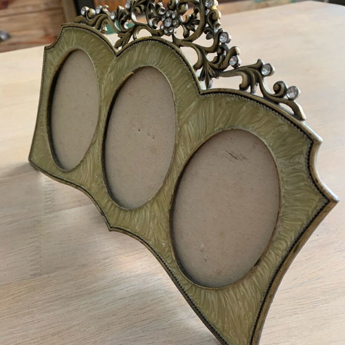 Vintage brass photo frame like new with crystals for three photos