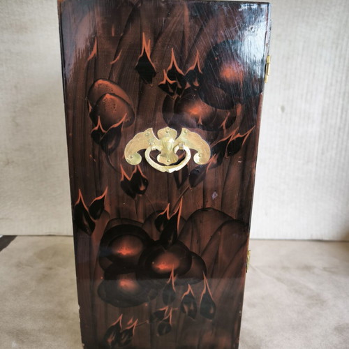 Vintage Chinese wooden jewelry box shaped like a wardrobe, like new