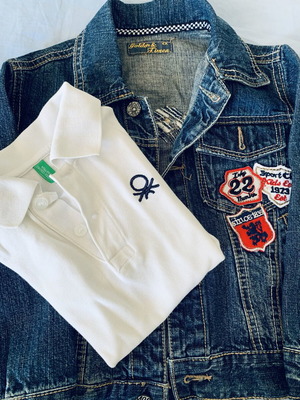 Kids' Set 4 Years Vintage Denim Jacket Golden & Times and White Benetton Polo Shirt like new
