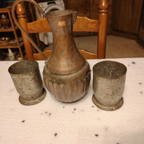 Antique Egyptian set restored, copper jug and bronze cups