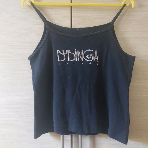 Vintage Bubinga Lounge black short tank top used, size Medium/Large