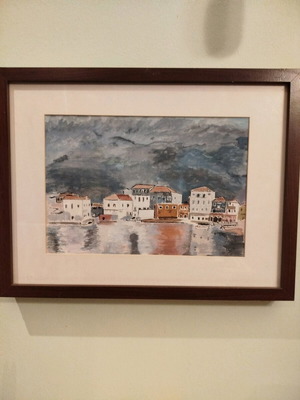 Watercolor painting in frame with glass, like new, 42.5x32.5cm