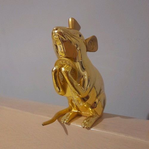 Gold mouse lighter with sound new, 12×8 cm