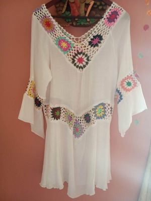 Beach dress white, airy kaftan, new, sizes S-XL, length 88 cm