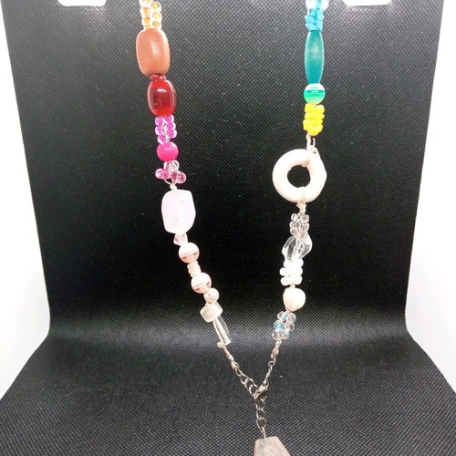 Necklace with colorful beads and moss agate semiprecious stone