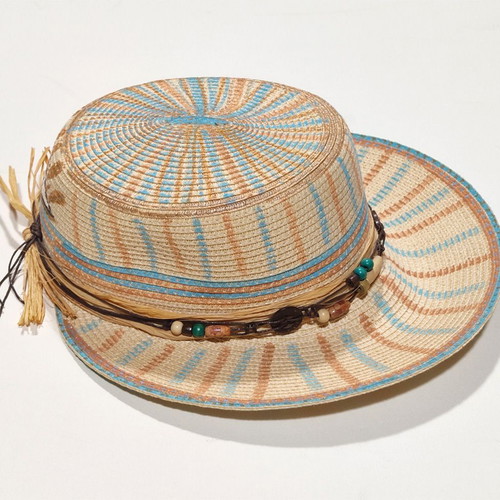 Straw hat painted handmade new, size 57, beige multicolor