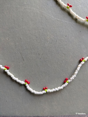 Handmade cherry necklace new, white and red