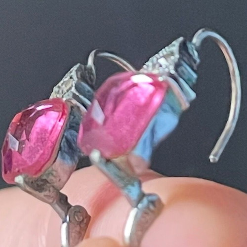 Earrings used 100 years old with pink stone and original box